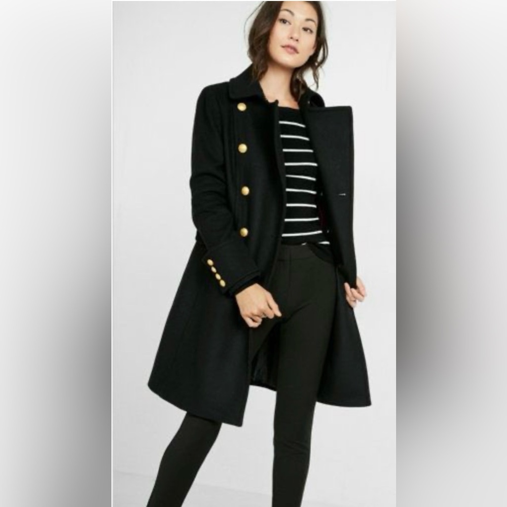 Express black wool blend military Trench winter coat.  NWOT - Picture 3 of 11